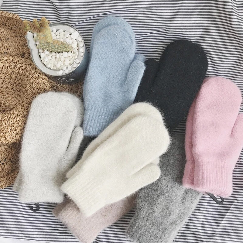 Gants chauds en cachemire pour femme, mitaines en fourrure, tricotés sans doigts, collection hiver 2021