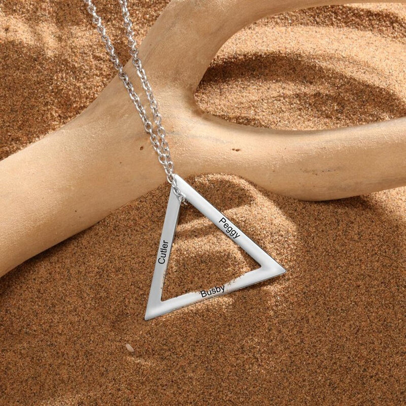 Tangula personalizado nome personalizado colares triângulo pingentes gravura em aço inoxidável nome jóias melhores presentes para a família