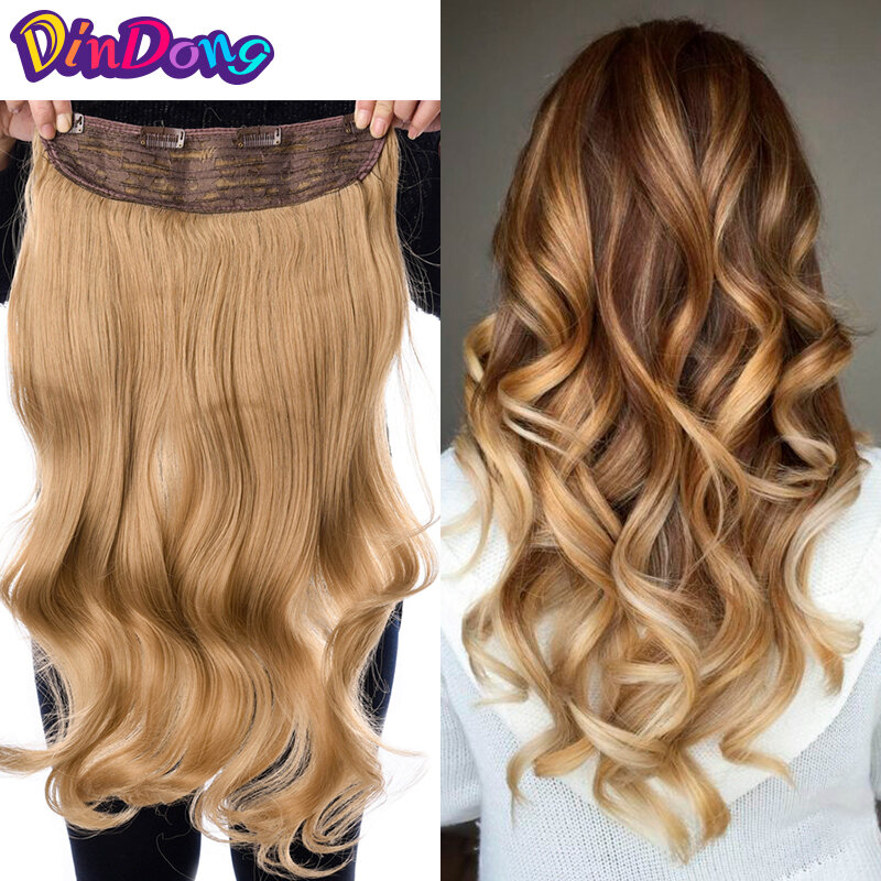 DinDong Clips In Hair Extensions 32Inch Synthetic Wavy 210G Premium Heat Resistant Hair 613# Blonde Brown 19 Colors Available