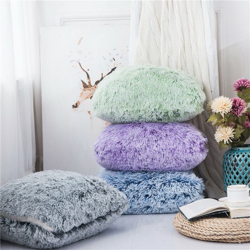 Housse de coussin en peluche solide | 43x43, couvertures d'oreiller moelleuses, pour canapé, taie d'oreiller décorative rose et gris, décoration de maison