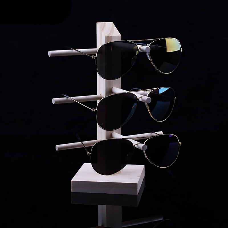Wood Sunglasses Glasses Rack Frame Glasses Display Stand Holder Organizer, Single / Double Lines, Multi Sizes for 1-12 Pairs