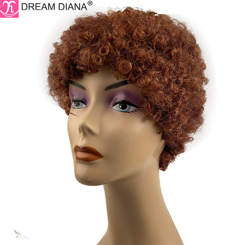DreamDiana-Perruques de cheveux humains bouclés afro brésiliens, brun 99J, coupe Pixie Remy, cheveux courts, entièrement fabriqués à la machine