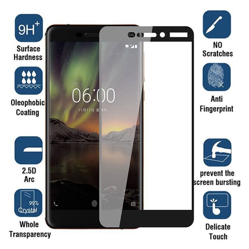 Закаленное стекло 9H для Nokia 7 Plus, Защита экрана для Nokia 2 2,1, 3 3,1, Защитное стекло для Nokia 5 5,1, 6, 6,1, 2018