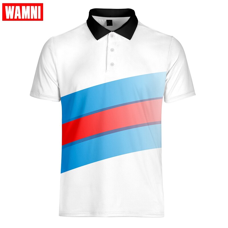 WAMNI Fashion Men Gradient 3D  Shirt Casual Vitality Sport Turn-down Collar Table Tennis Stripe Male Short Sleeve -shirt