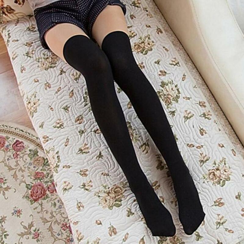 1 paio di colore solido coscia alta calze donne calze lunghe elastico acrilico fibra Stretch ginocchio calze alte колготки 43 43/55cm