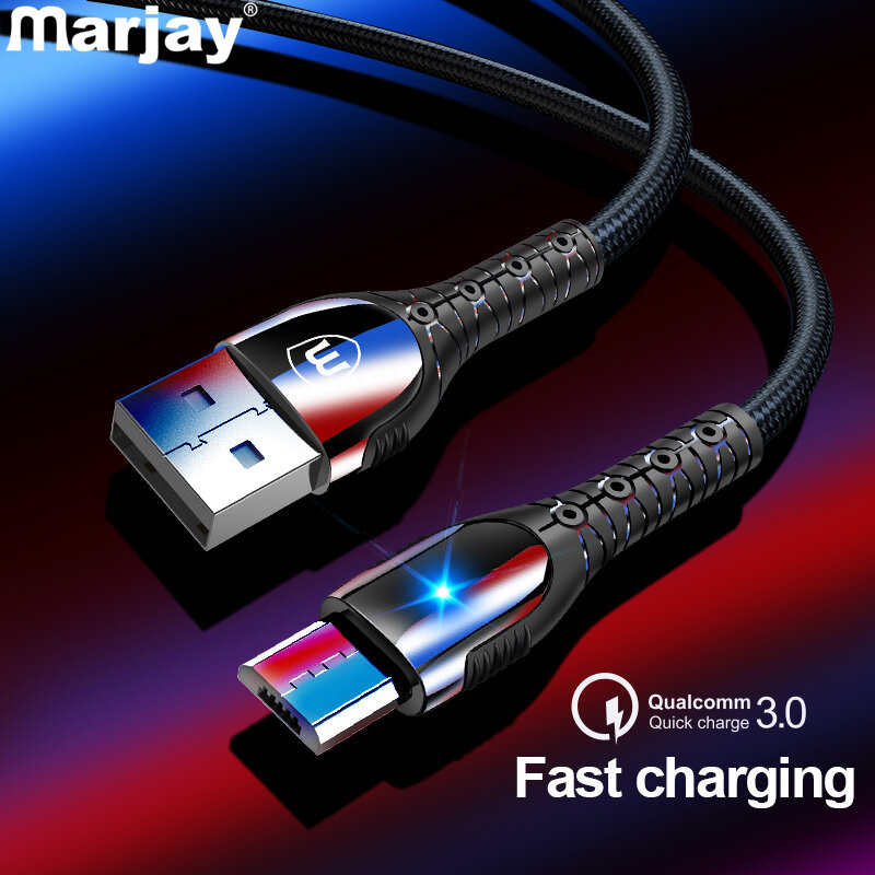 Marjay Cable Micro USB 3A de carga rápida de aleación de Zinc de datos Microusb para Samsung S7 Xiaomi Redmi 4 Nota 5 Android Cable de teléfono
