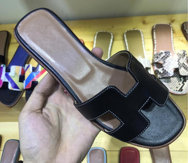 H marca clássicos feminino sandália plana couro genuíno marrom chinelo plano moda sapatos de praia chinelos de couro 35-42 não tem caixa