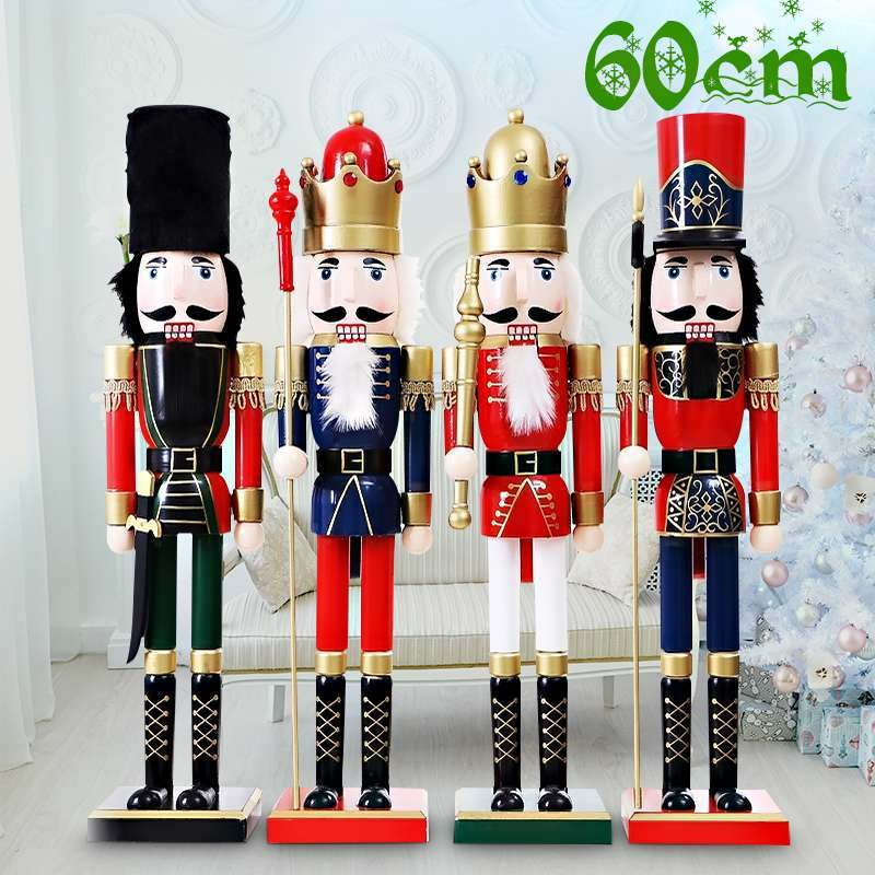 60CM Nussknacker Soldat Weihnachten Dekoration Ornamente Für Home Holz Figurine Handwerk Nussbaum Puppet Spielzeug Neue Jahr Geschenke