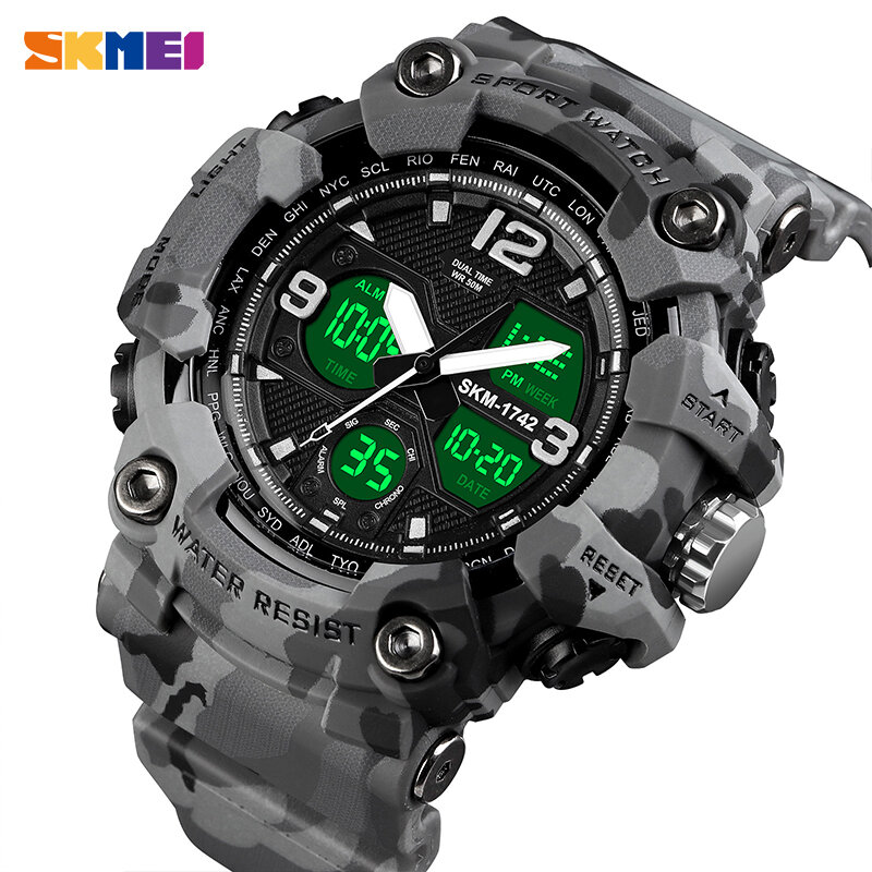 Винтажные военные мужские цифровые часы SKMEI ударопрочные 50 м водонепроницаемые спортивные наручные часы модные часы Chrono Мужские часы 1742