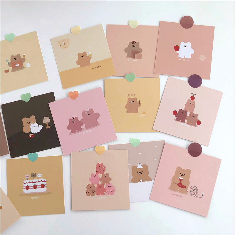 9Pcs Korea Lucu Kartun Strawberry Beruang Kecil Dekorasi Kartu Ucapan Handbook Album Stiker Dinding Kamar Foto Alat Tulis