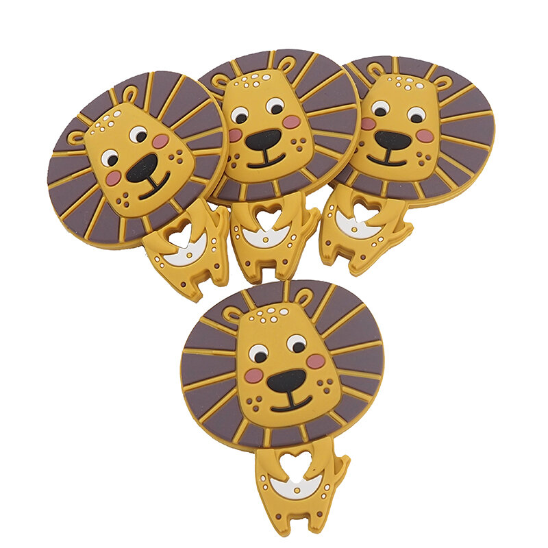 Chenkai 5PCS BPA Free Silicone Lion Teether Cute Animal Catrtoon Teethers For DIY Baby Nursing Pacifier Clip Soother Chain