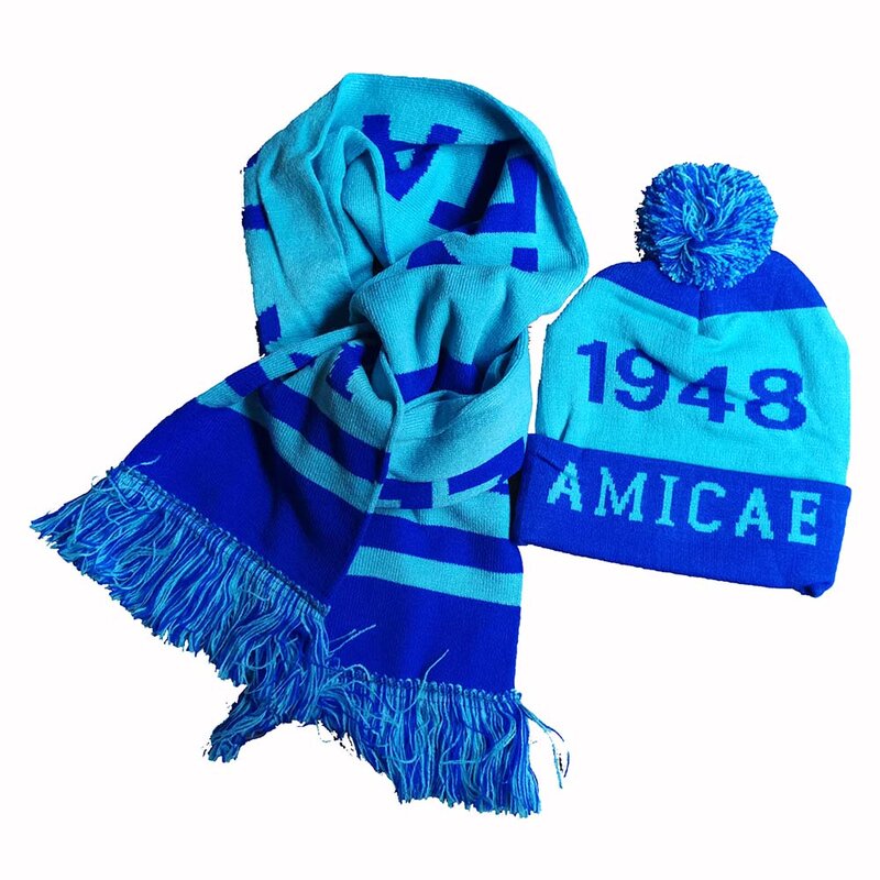 Grecka błękitna ZETA AMICAE ZA 1948 ciepła czapki z szalem
