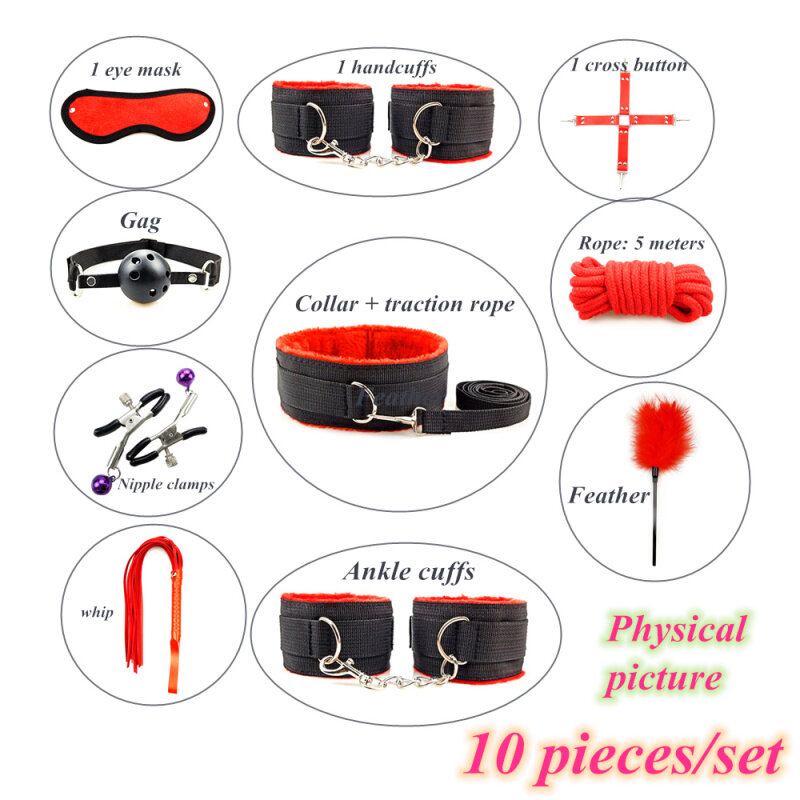 Leather Sex Kit Bondage Gear Adults Toys Sex Games Handcuffs Whip Exotic Accessories Erotic Bdsm Set Sex Toys for Couples