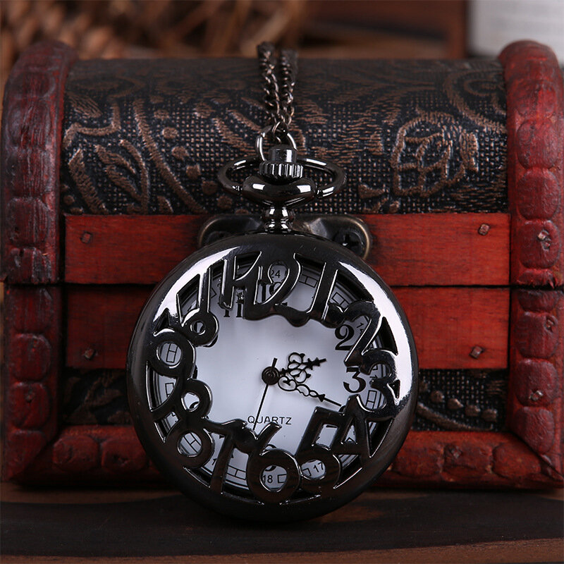 Reloj de bolsillo de cuarzo con cadena para mujer, accesorio de color negro, con diseño creativo y grande de estilo árabe Vintage, 8825
