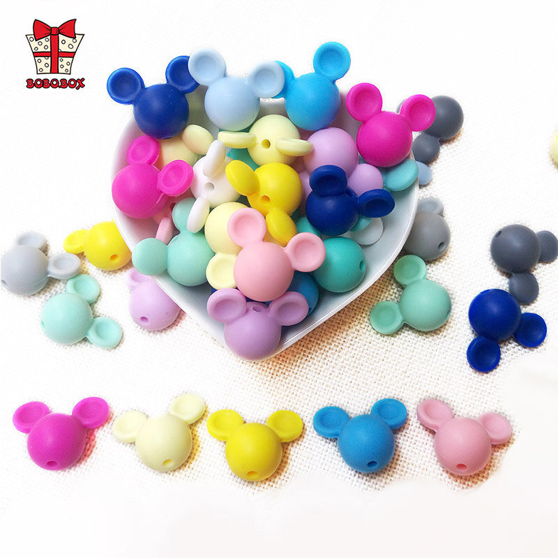 BOBO.BOX 10 pièces Mickey perles en Silicone de qualité alimentaire bébé anneau de dentition jouet doux à mâcher dentition sans BPA bricolage collier de charme en Silicone Perle