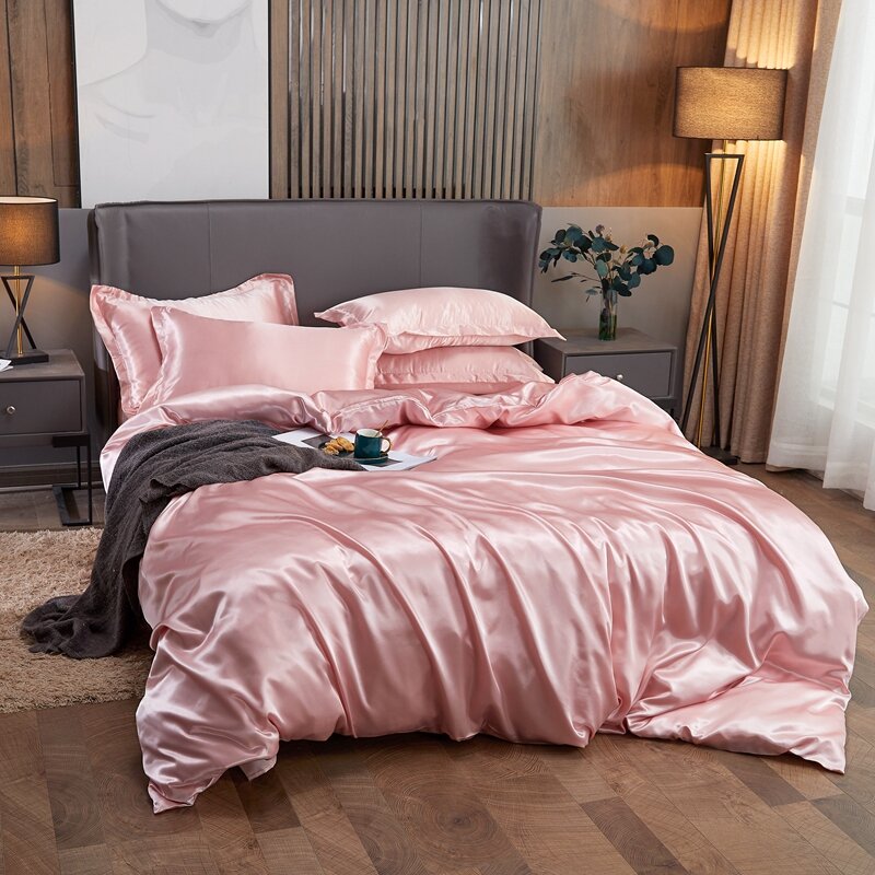 Set tempat tidur Satin Rayon, Set penutup tempat tidur warna Solid tunggal ganda ukuran King dan kembar