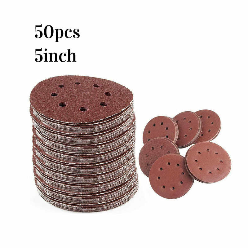 50pcs 5Inch 125mm Round Sandpaper Sanding Disk Sander Grit 80/180/240/320/800 Hook and Loop Sanding Disc Polish Abrasive Tools