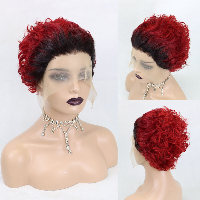 Przednia koronkowa peruka fryzura Pixie peruka ludzkie włosy kręcone ludzkie włosy peruki krótkie kręcone Bob peruki damskie ludzkie włosy brazylijska peruka