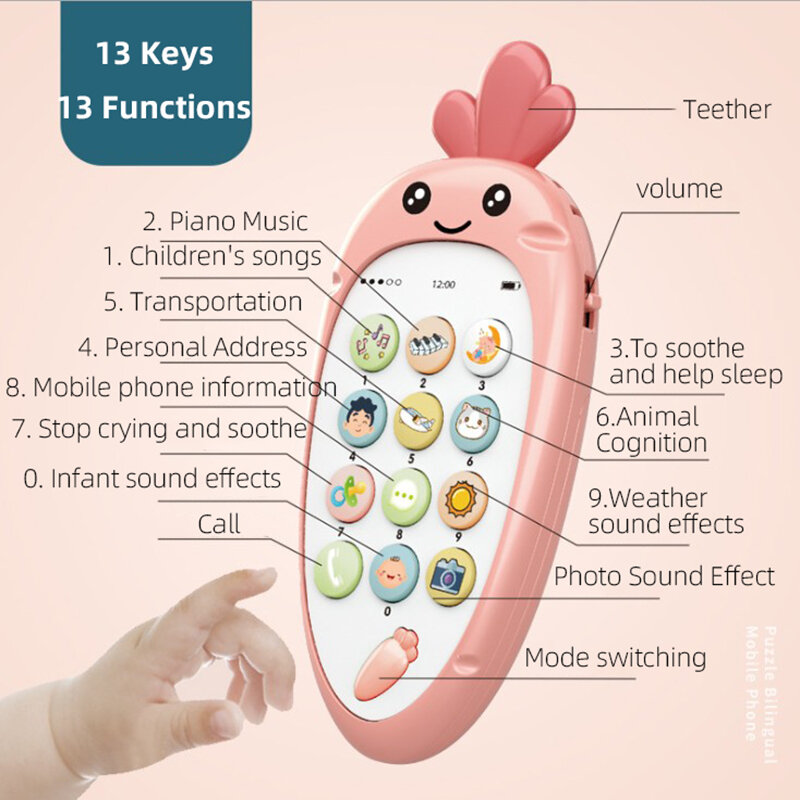 Electronic Toy Cartoon Phone Kid Mobile Phone Cellphone Telephone Educational Learning Toys Music Baby Infant Teether Phone