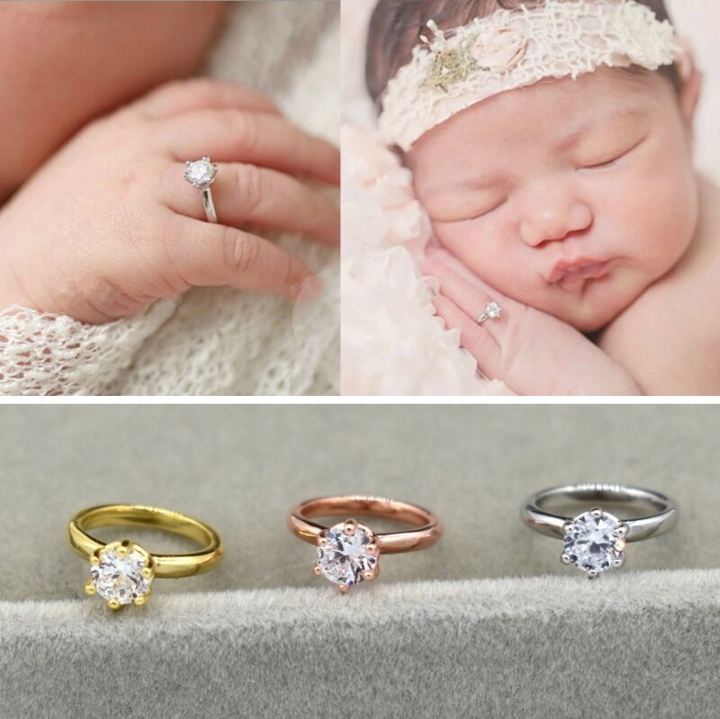 Accesorios fotografía para recién nacido, anillo diamantes imitación, accesorio para fotografía bebé, joyería