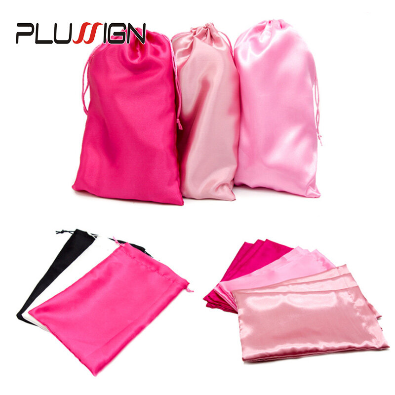 Satin Storage Bags For Home And Salon Use 10*13.8Inch Satin Wig Bags Black Pink Soft Silk Wig Bag For Hair Wig Packaging Tools