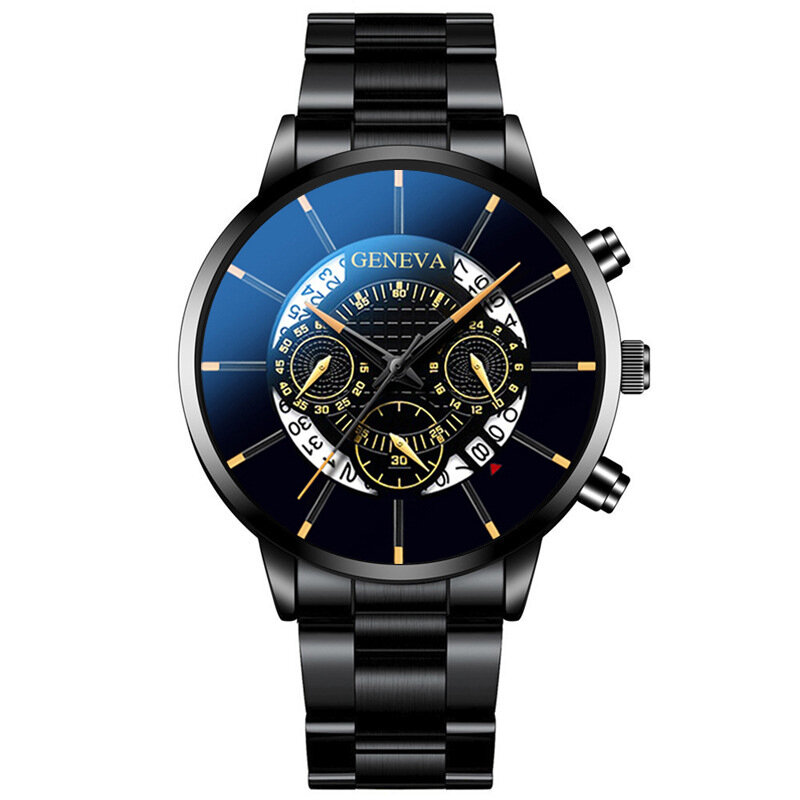 Reloj de pulsera de cuarzo para hombre, cronógrafo de negocios, con fecha automática, color negro, a la moda, con Rayo Azul