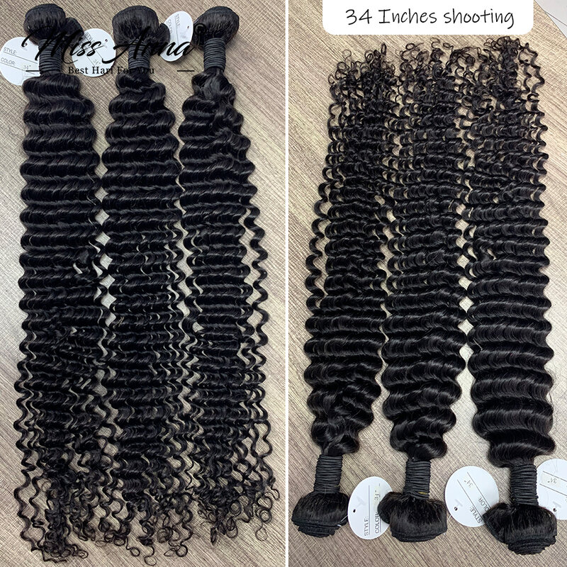 8-34 36 38 Polegada pacotes de cabelo humano brasileiro onda profunda tecer cabelo cor natural remy extensão do cabelo humano 1/3/4pc frete grátis