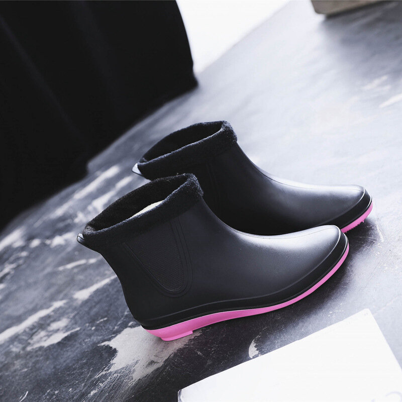 2021 pcv buty do wody kobiety kostki płaskie Rainboots dla kobiet deszcz dzień buty zimowe ciepłe skarpety gumowe buty Casual Shoesdf54