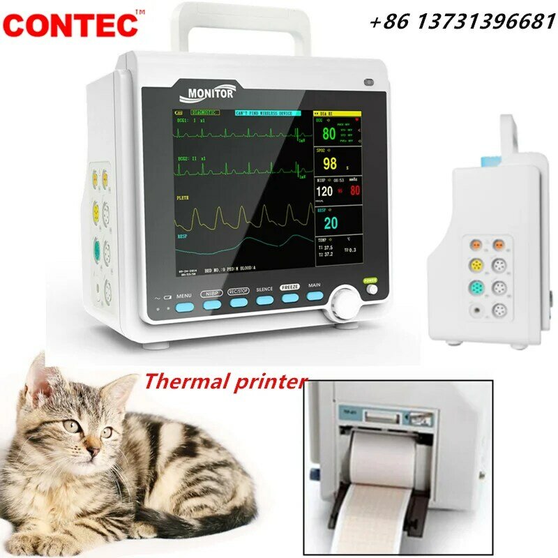 Veterinario veterinario segni fondamentali Monitor paziente multi-parametri con stampante termica, SPO2 PR ECG NIBP RESP TEMP CONTEC