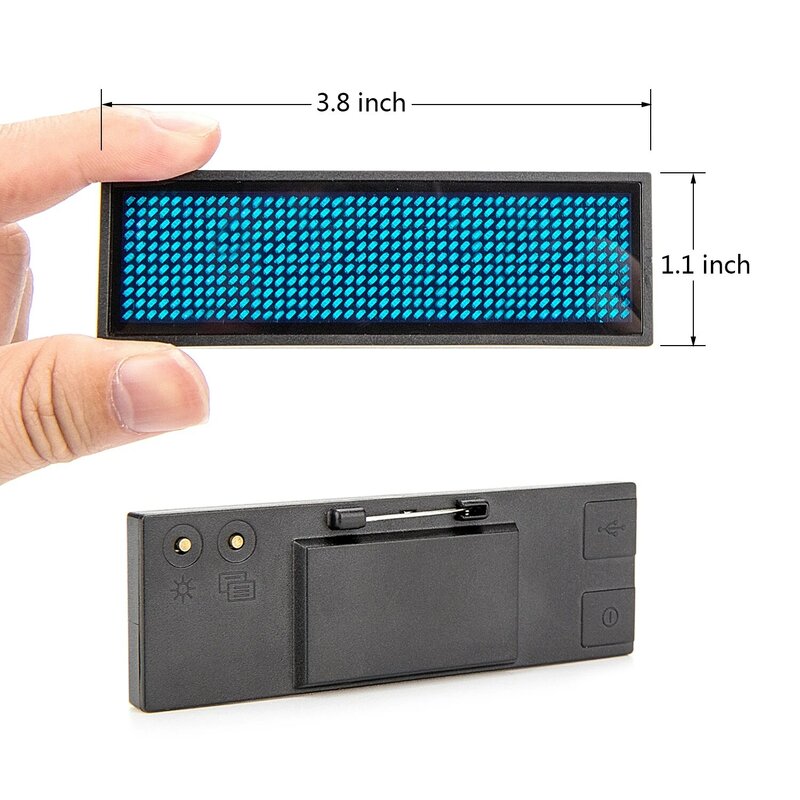 Placa de identificación LED con Bluetooth para tarjeta de visita, placa de identificación con nombre Led de 12x48 píxeles, imán y Pin de desplazamiento, recargable