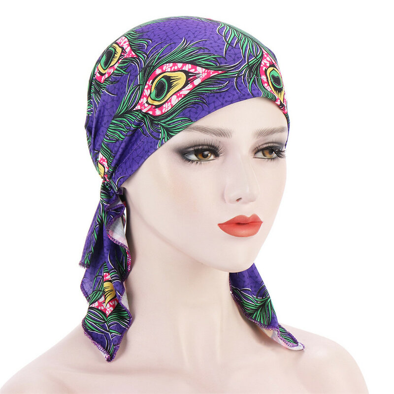 Baotou – chapeau Turban en coton imprimé à la mode, écharpe de tête extensible pour femmes musulmanes, sous-foulard de chimiothérapie