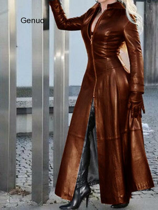 Giacca PU Vintage 2020 inverno x-long cappotto in ecopelle da donna moda donna solido colletto rialzato cerniera cappotto retrò donna