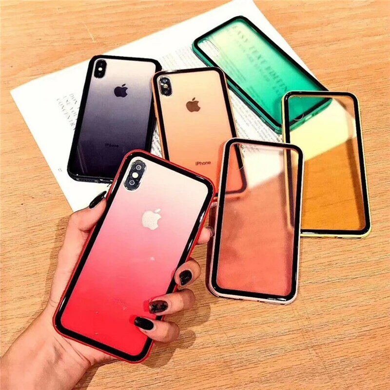 Amortecedor à prova de choque transparente silicone quadro caso do telefone para o iphone xs max x xs xr 8 7 6 plus colorido gradiente claro capa