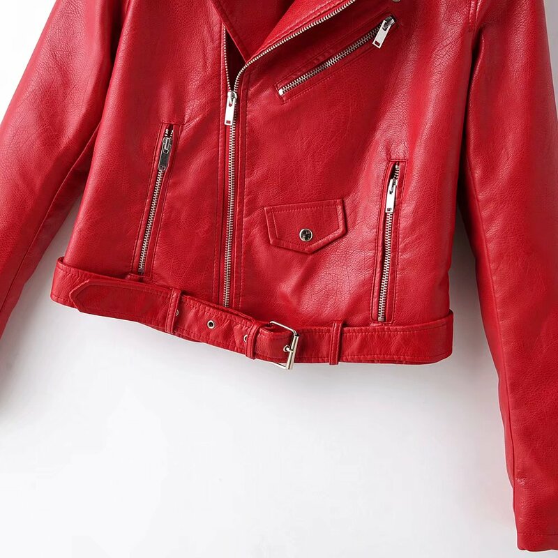 New Arrival 2021 brand Winter Autumn Motorcycle leather jackets RED leather jacket women leather coat  slim PU jacket Leather