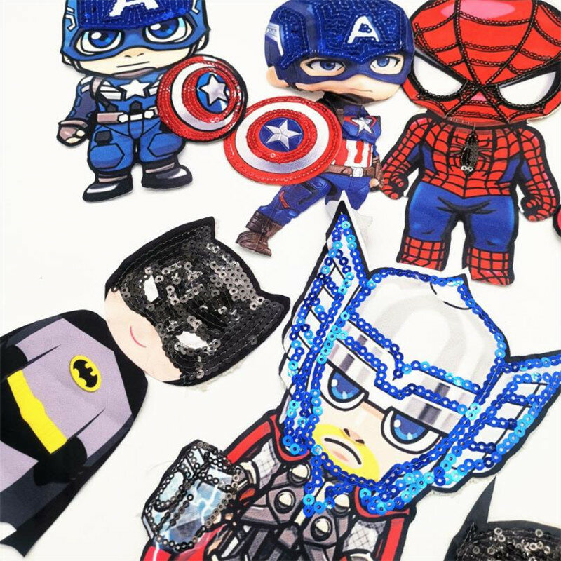 Cartoon Avengers naszywki z tkaniny akcesoria krawieckie chłopiec heros haft naszywka do szycia DIY do dekoracji odzieży tkanina z cekinami naklejka