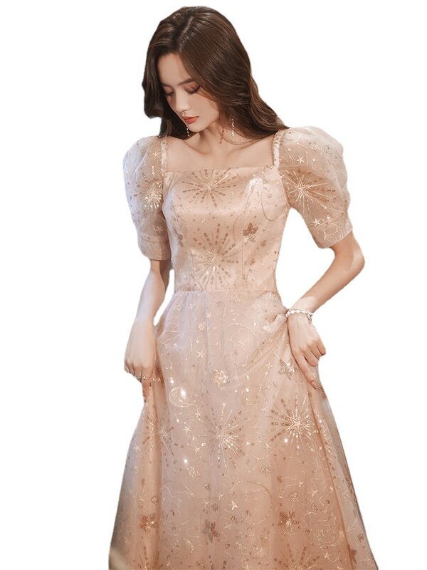 Women's Formal Prom Dresses Sequined Illusion Full Sleeve Graceful Celebrity Dresses Floor-Length Lace Embroidery Evening Dress