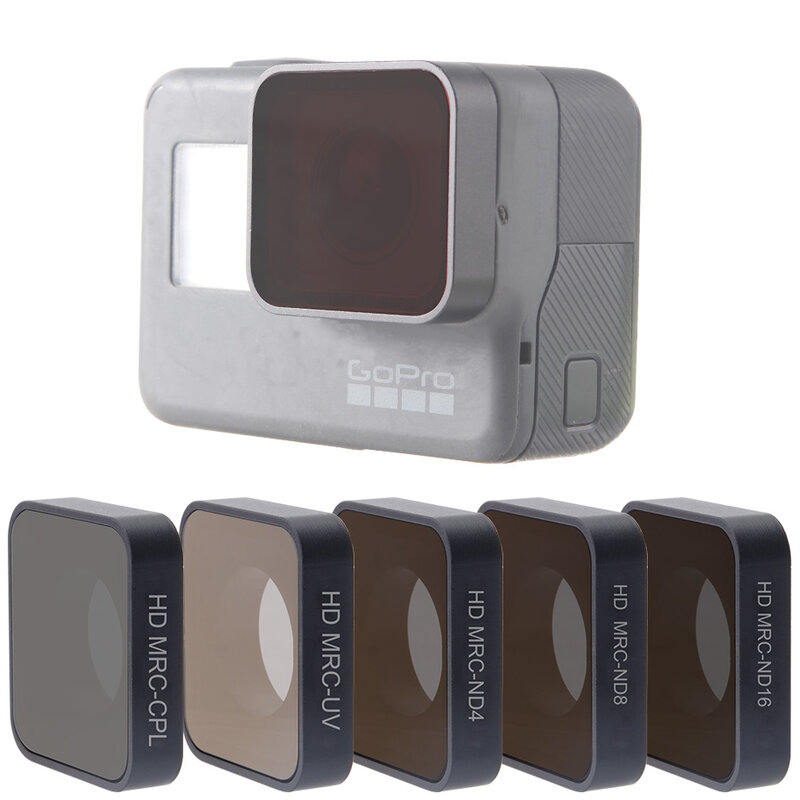 สำหรับ Go Pro Hero 5 6 7อุปกรณ์เสริมเลนส์ UV CPL ND 4 8 16ตัวกรองความหนาแน่นปานกลางชุดสำหรับ goPro Hero5/6/7กล้องถ่ายภาพสีดำ