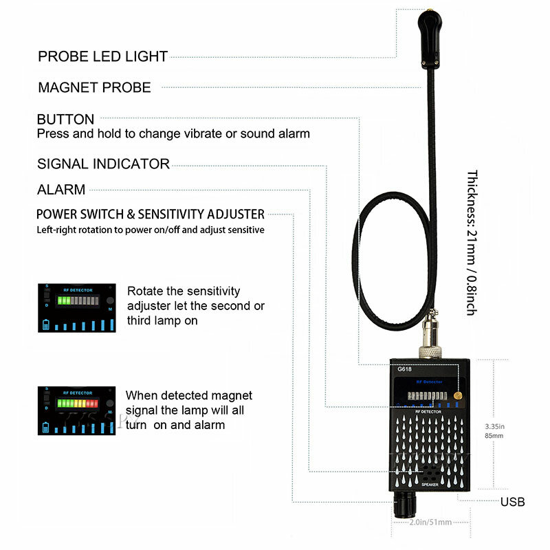 Detector de rastreador GPS magnético antiespía profesional G618D/G618 buscador para imán de señal GSM Audio oculto