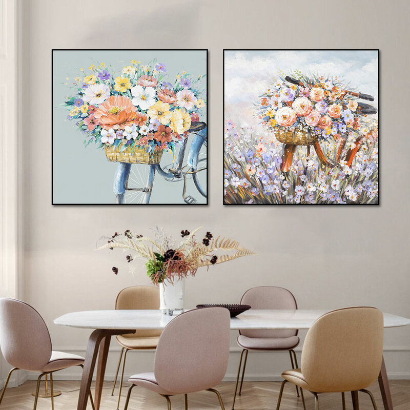 Flower Bicycle Canvas Painting Nordic Landscape Posters and Prints Abstract Wall Art Picture for Living Room Home Decor Unframed