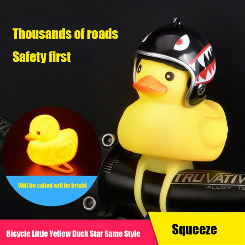 Campana de bicicleta de pato amarillo pequeño, casco de Airscrew luminoso, Ducky, Motor de viento, luces de ciclismo, bocina