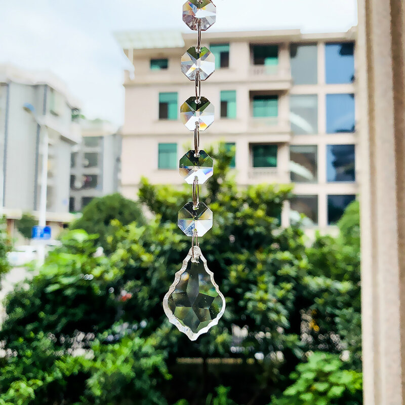 Liontin manik-manik kristal daun Maple 5 buah/lot suku cadang lampu gantung prisma kristal kaca ornamen gantung pesta dekorasi pernikahan 140mm