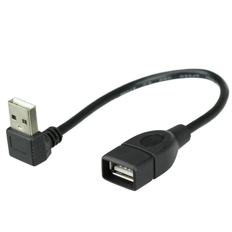 USB 2.0 A macho para USB A cabo de extensão fêmea, 90 graus para baixo tipo angular, 20cm