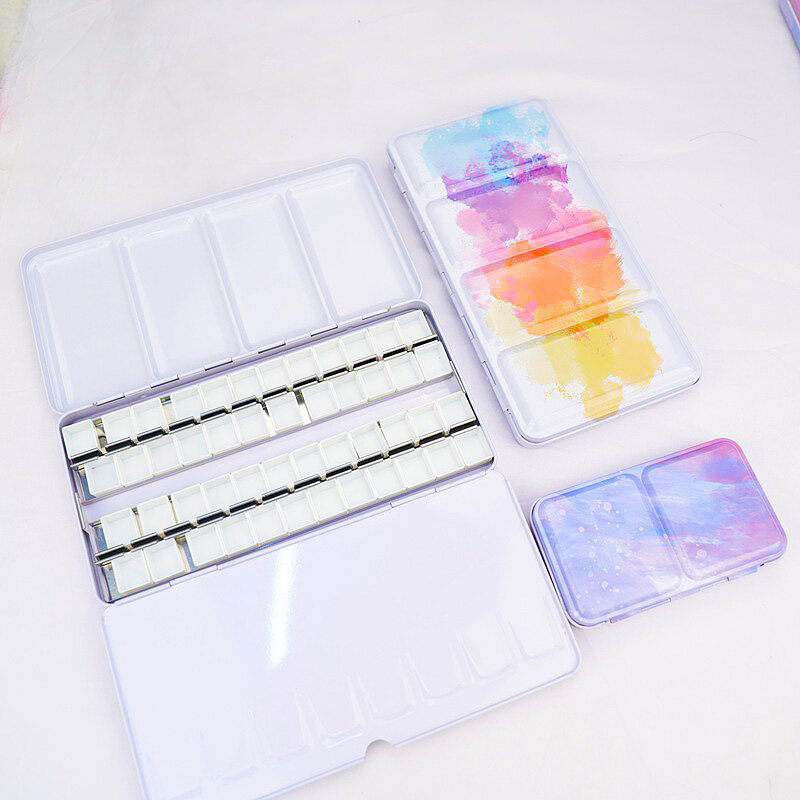 24/48 Grids Starry Empty Palette Painting Storage Iron Tins Paint Tray Box with Half Pans For Watercolor/Oil/ Acrylic Paints