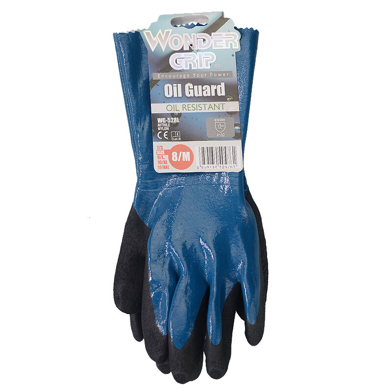 Sarung tangan kerja tahan minyak, Anti selip Gas manset panjang celup penuh nitril, tahan air, asam dan kimia