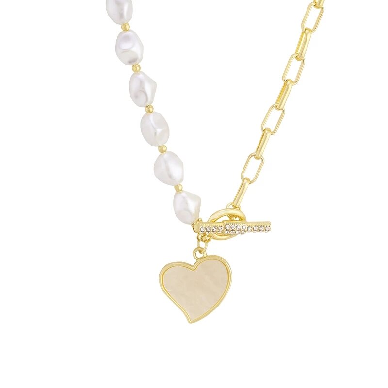 SHANGZHIHUA-Cadena de perlas de lujo para mujer, collar con cierre hueco, colgante de corazón, joyería para regalo de fiesta, 2021