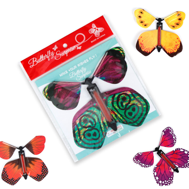 Papel mágico voando borboleta trabalhou brinquedos de banda elástica transformação mão multi adereços borboleta adultos engraçado surpresa brinquedos presente