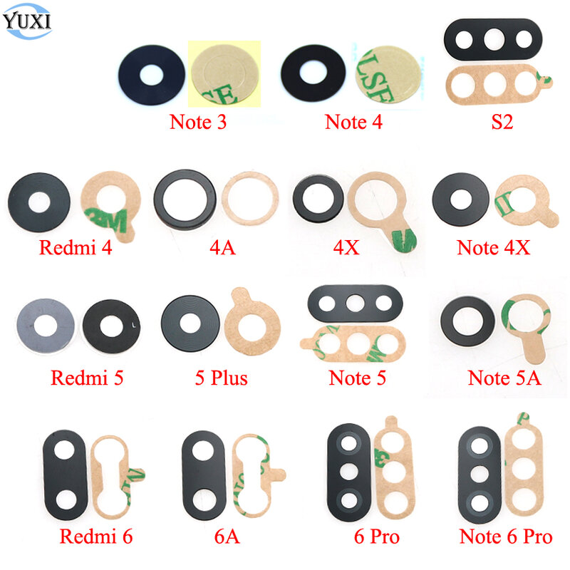 YuXi cubierta de lente de cámara trasera para Xiaomi Redmi Note 6 Pro, 6A, 5A, 5 Plus, 4X, 4A, 4, 3, S2, Y2, piezas de reparación