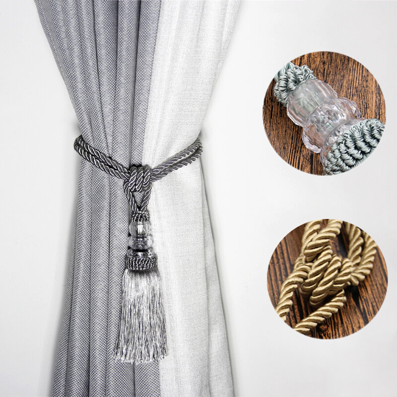 Corde de suspension en cristal perlé pour rideaux, attache pour cordon, boucle, accessoires de salle, décor de maison, 2 pièces