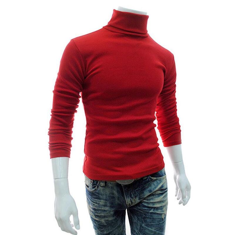 Jersey de algodón con cuello de tortuga para hombre, camisa fina de Color sólido, Otoño e Invierno