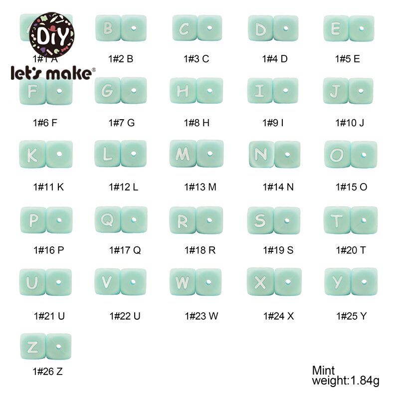Let's Make-Cuentas de letras de silicona de grado alimenticio, collar de cuentas de silicona para mascar, juguetes de dentición para bebés, DIY, 20 Uds., 12mm